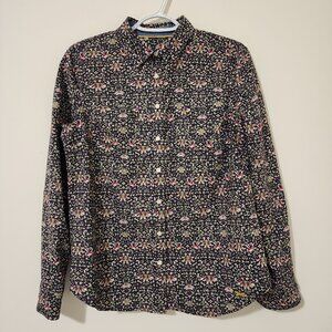 Talbots Womens Cotton Classic Shirt Sz 8 Button-Up Purple Floral Roll-Tab Sleeve